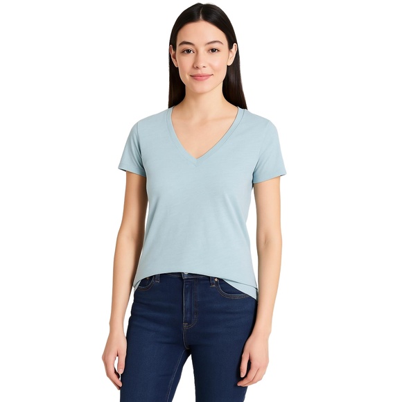 UNIVERSAL THREAD Light Blue Vneck Short Sleeve Casual T-Shirt Womens XS - Picture 1 of 7